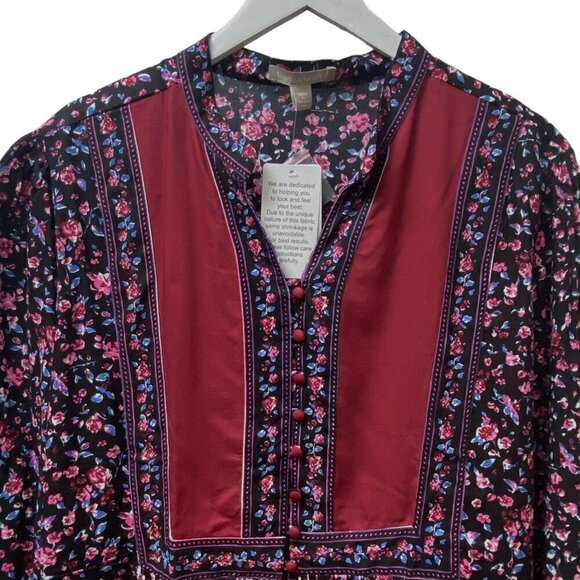 Woman Within Boho Blouse  Size 18/20 Tunic Top Black Wine Floral Rayon NWT Long - Picture 2 of 10